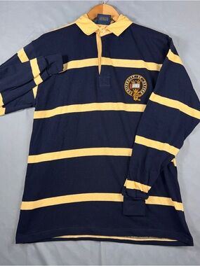 University Of Oxford Collection Polo Shirt Mens Large Navy Yellow Rugby Stripe
